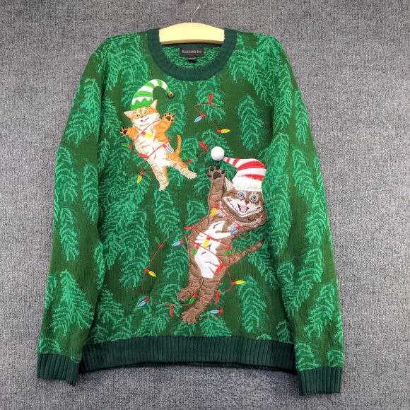 Blizzard Bay Men's Knit Ugly Sweater Large Long Sleeve Green Crew Neck Acrylic - Picture 2 of 12